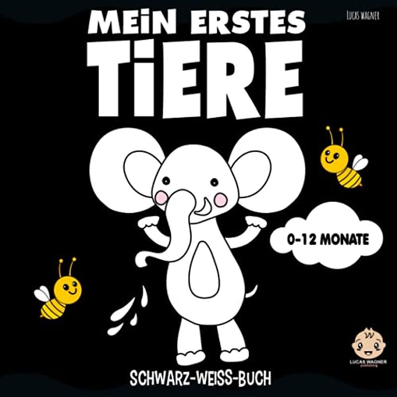 Mein Erstes Tiere Schwarz-Weiß-Buch: Frühe Entwicklung Bilderbuch für Neugeborene | Kontrast Karten, Sinneserziehung für Kleinkinder im Alter von 0-12 Monat | Schwarz Weiß Babybuch für Neugeborene