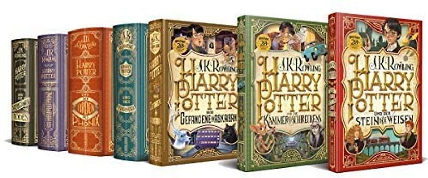 Harry Potter alle 7 Bände in der Jubiläumsausgabe (Hardcover) + 1 original Harry Potter Mix Button Badge Pack