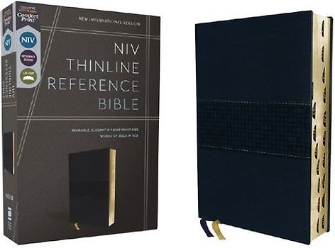 Niv, Thinline Reference Bible (Deep Study at a Portable Size), Leathersoft, Navy, Red Letter, Thumb Indexed, Comfort Print