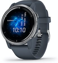 Image of Garmin Venu 2 45 mm zilverkleurige rand van roestvrij staal met granite blue behuizing en siliconen polsband [wifi] (Refurbished)