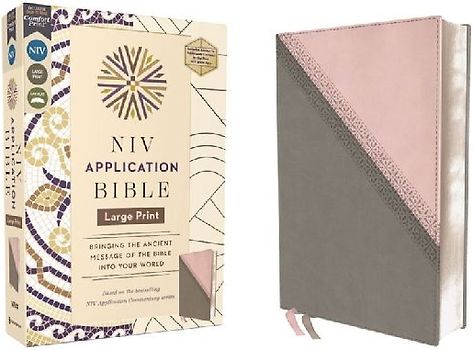 NIV Application Bible, Large Print, Leathersoft, Pink/Gray, Red Letter, Comfort Print