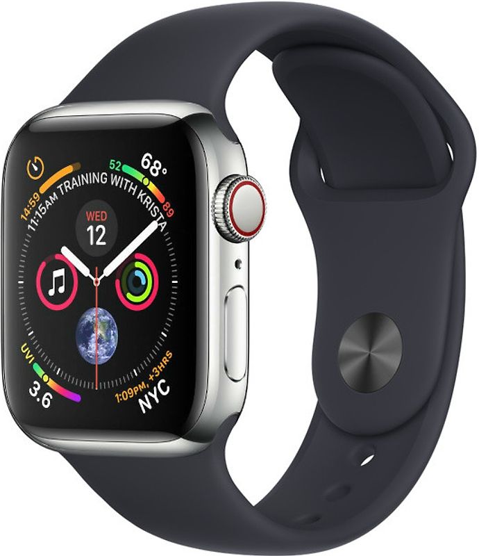 Apple Watch Series 4 40 mm boîtier en acier inoxydable argent avec Bracelet Sport nero [Wifi+ Cellular]