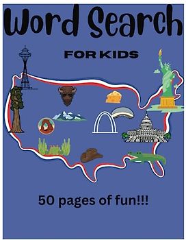 USA kids word search: for kids 6-12yrs old + solutions