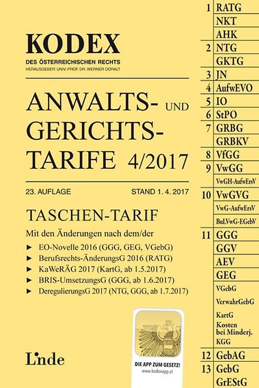 KODEX Anwalts- und Gerichtstarife 4/2017