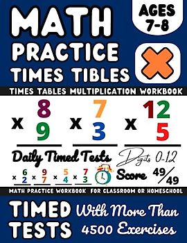 Times Tables Workbook, Ks2 Maths workbook Year 3, Maths Book for 7-8 Year Olds, Multiplication Practice Book, Digits 0-12, Timed Tests