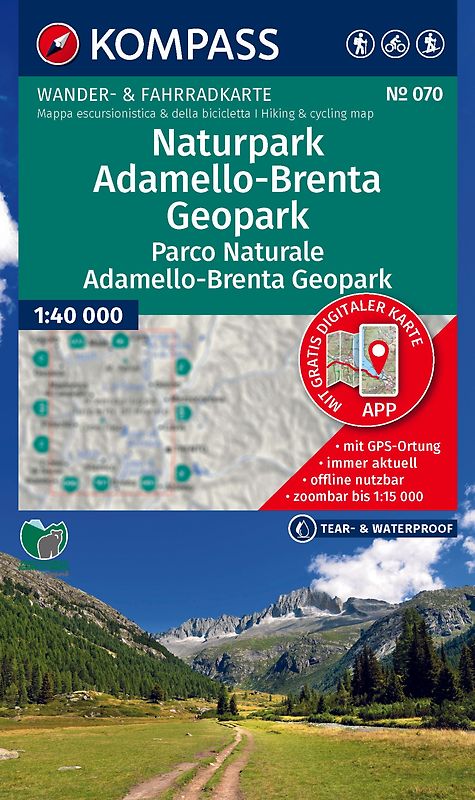KOMPASS Wanderkarte 070 Naturpark Adamello-Brenta Geopark / Parco Naturale Adamello-Brenta Geopark 1:40.000