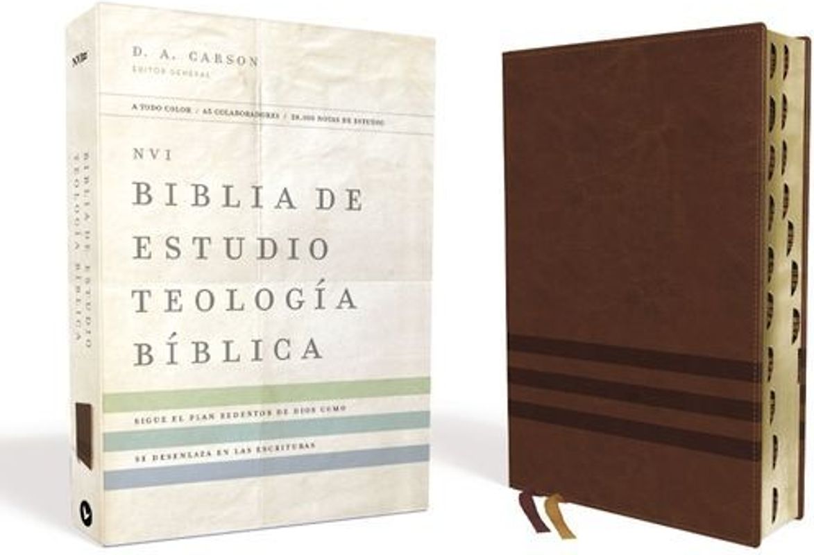 Nvi, Biblia de Estudio Teología Bíblica, Interior a Cuatro Colores, Leathersoft, Café, Con Índice