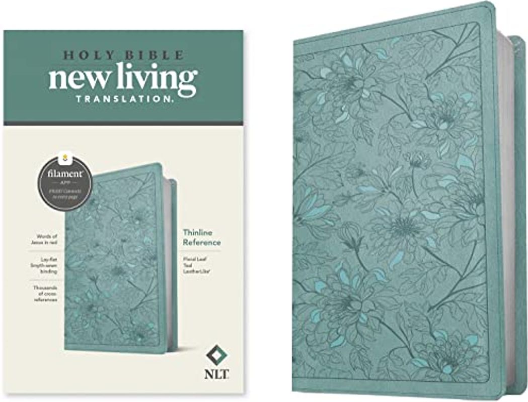 NLT Thinline Reference Bible, Filament Enabled (Leatherlike, Floral Leaf Teal, Red Letter)