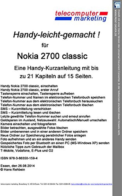 Nokia 2700 classic-leicht-gemacht. Handy-leicht-gemacht für Nokia 2700 classic