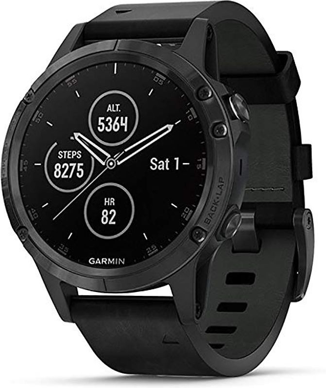Garmin Fenix 5 Plus 47 mm noir au bracelet en cuire noir[Wifi, Saphir Edition]