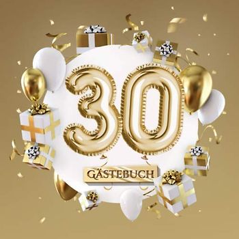 30 Gästebuch: Goldene Deko zum 30.Geburtstag - 30 Jahre Geschenk für Mann oder Frau - Partydeko Gold - Buch für Glückwünsche und Fotos der Gäste