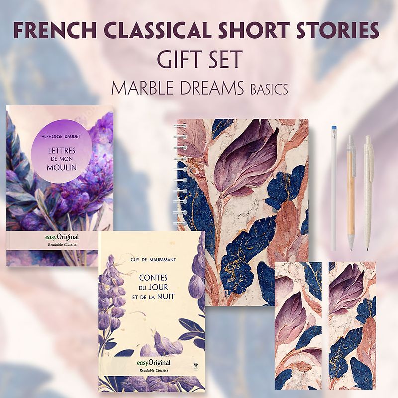 French Classical Short Stories (with audio-online) Readable Classics Geschenkset + Marmorträume Schreibset Basics