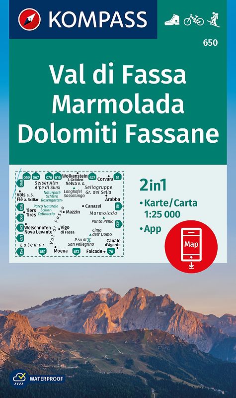 KOMPASS Wanderkarte 650 Val di Fassa, Marmolada, Dolomiti Fassane 1:25.000