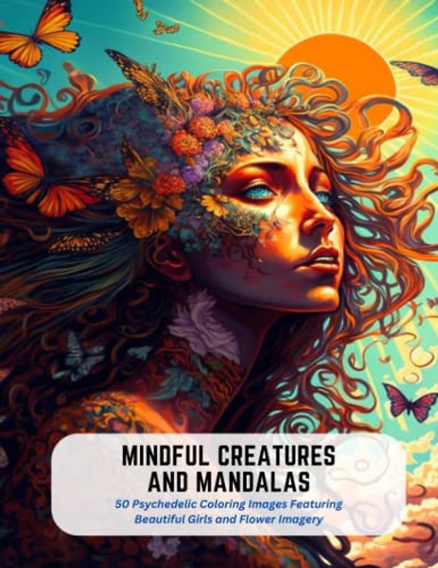 Mindful Creatures and Mandalas: 50 Psychedelic Coloring Images Featuring Beautiful Girls and Flower Imagery