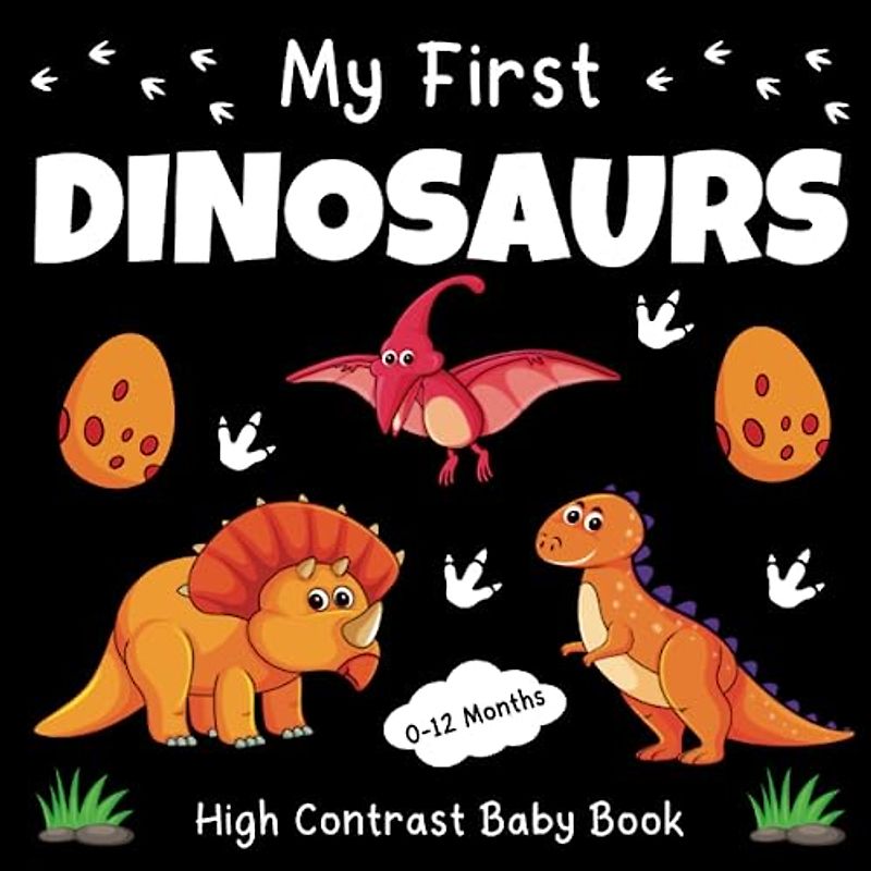 My First Dinosaurs High Contrast Baby Book for Newborns 0-12 Months: Black and White Pictures for 0-12 Months; Alphabet Themed Images to Develop your Babies Eyesight; Makes a Great New Baby Gift