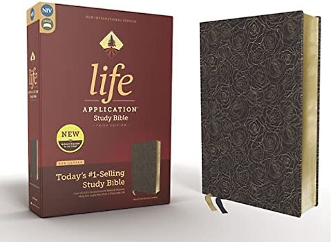 NIV, Life Application Study Bible, Third Edition, Bonded Leather, Navy Floral, Red Letter