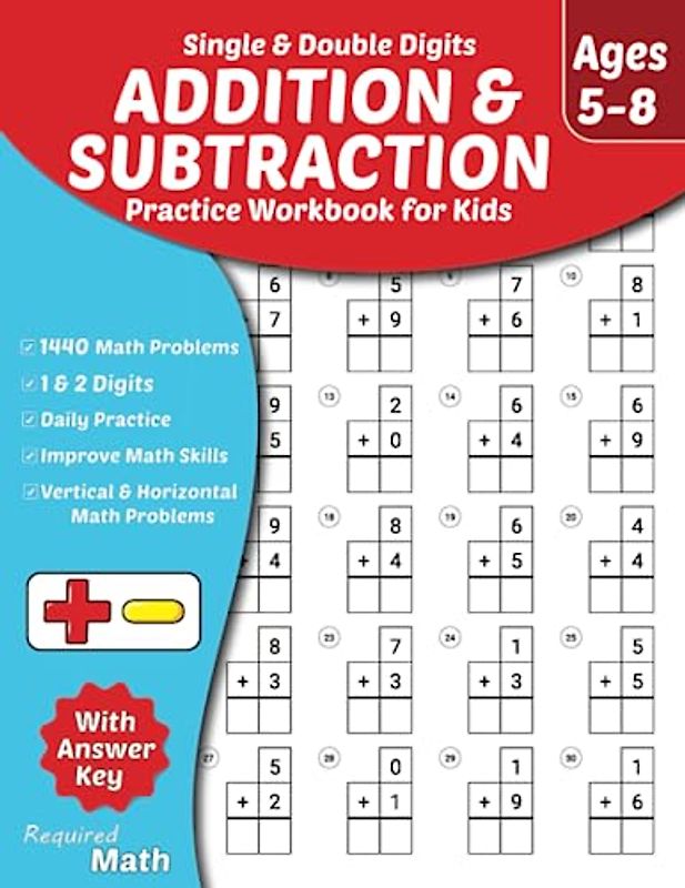 Required Math - Single & Double Digits Addition and Subtraction Practice Workbook for Kids Ages 5-8: Educational Mathematics Worksheets for Daily ... 1st, 2nd, & 3rd-Grade, 1440 Math Problems