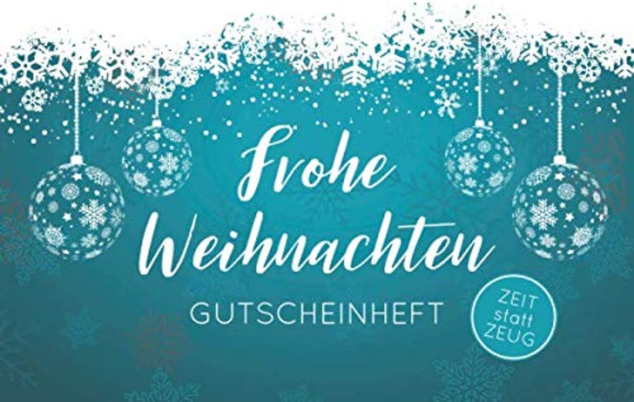 Frohe Weihnachten - Gutscheinheft.: Kleines Gutscheinbuch zu Weihnachten mit 12 vollfarbigen Blanko-Gutscheinen zum selber Ausfüllen. Weiße Schneeflocken / Schneekristalle auf türkis / petrol