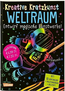 Kreative Kratzkunst: Weltraum: Set mit 10 Kratzbildern, Anleitungsbuch und Holzstift