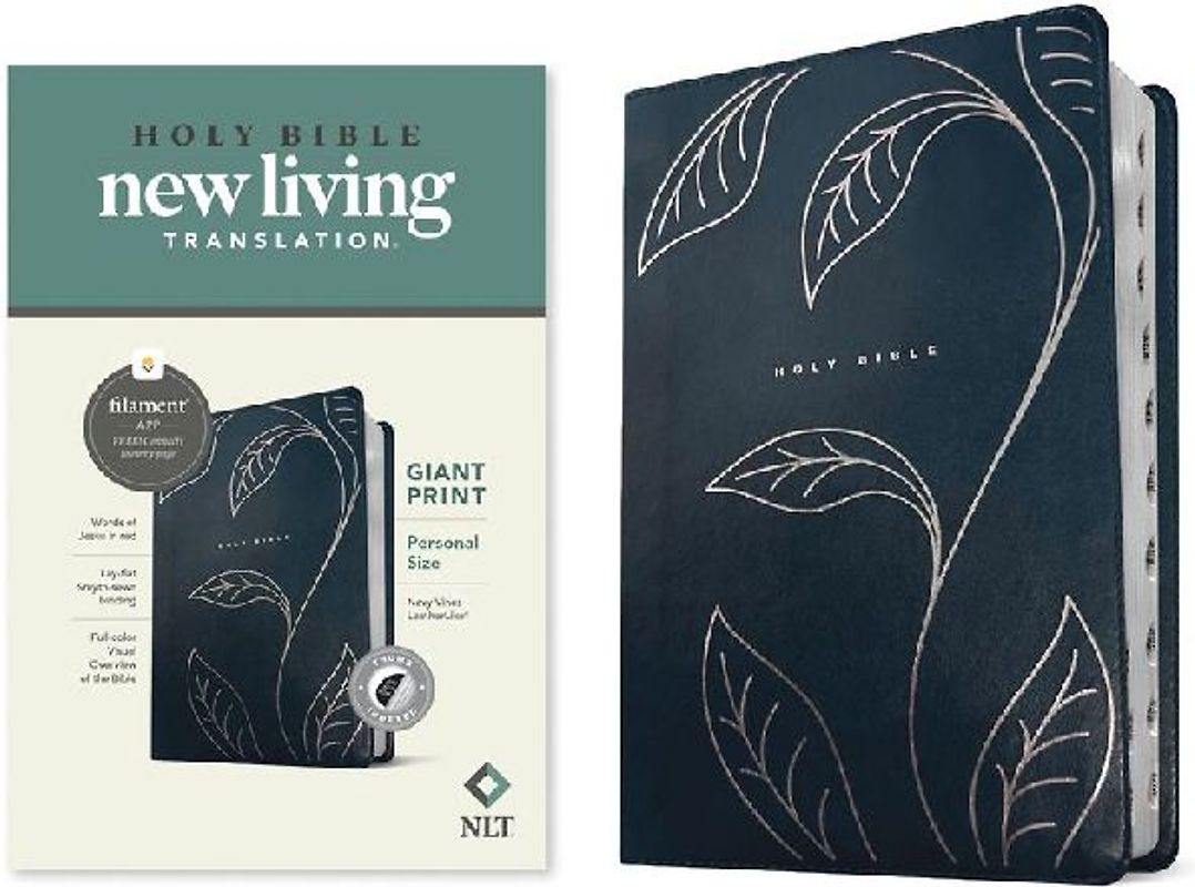 NLT Personal Size Giant Print Bible, Filament Enabled (Leatherlike, Navy Vines, Indexed, Red Letter)