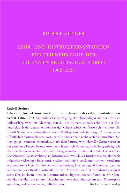 Lehrstunden für Teilnehmende der erkenntniskultischen Arbeit 1906 - 1924