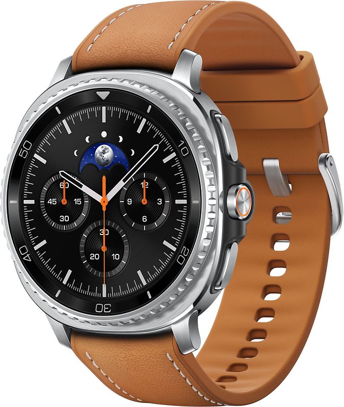 Samsung Galaxy Watch8 Classic 46 mm Boîtier aluminium noir sur Hybride premium camel [Wi-Fi]