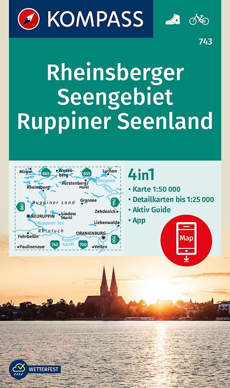 KOMPASS Wanderkarte 743 Rheinsberger Seengebiet, Ruppiner Seenland 1:50.000
