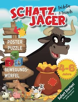 Die Schatzjäger - Tierische Schnitzeljagd (Kindergeburtstag 4-6 Jahre): Erlebe eine kreative Schatzsuche mit Fridolin & Friends mit Bewegungswürfel, kniffligen Rätseln, Spielen (Bravo Schatzsuche)
