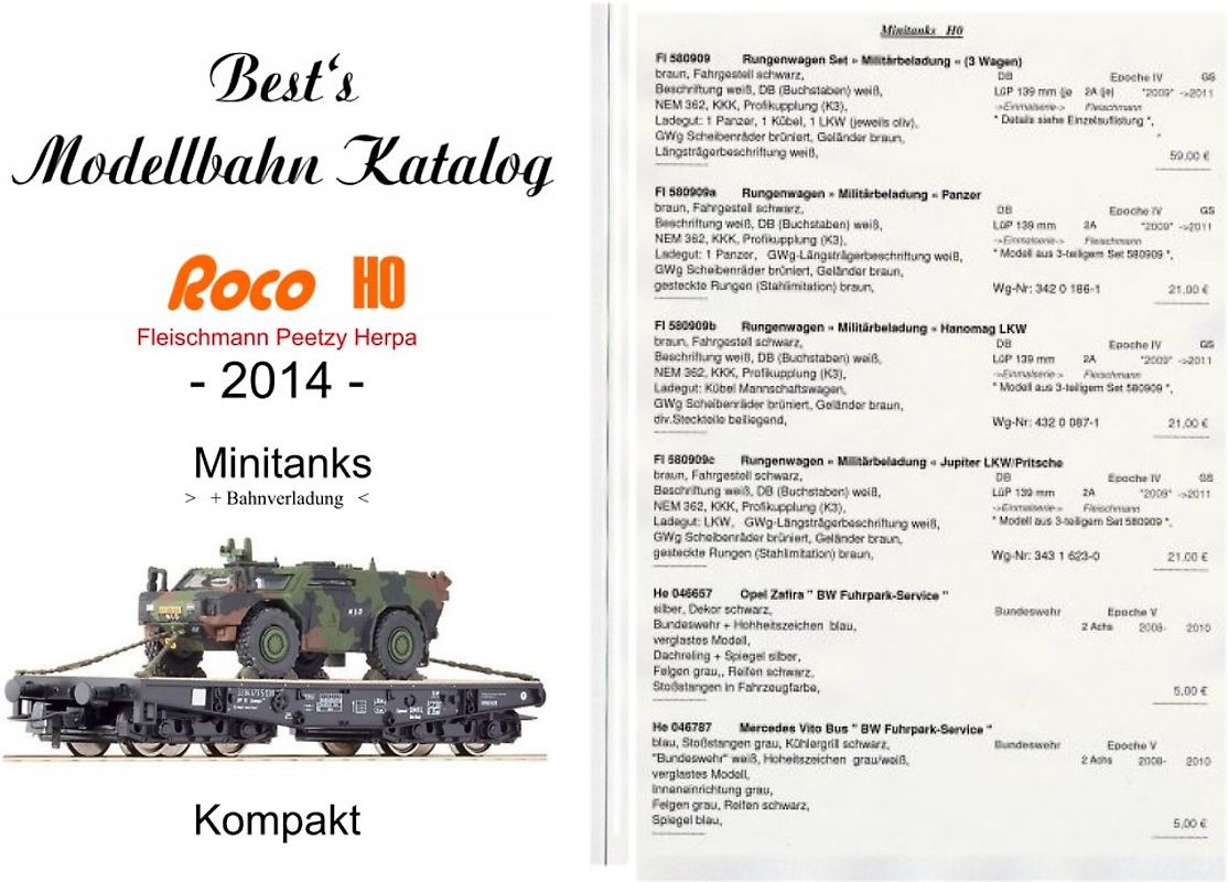 Best`s Modellauto Katalog Roco Herpa Peetzy Fleischmann H0 Minitanks 2014 kompakt