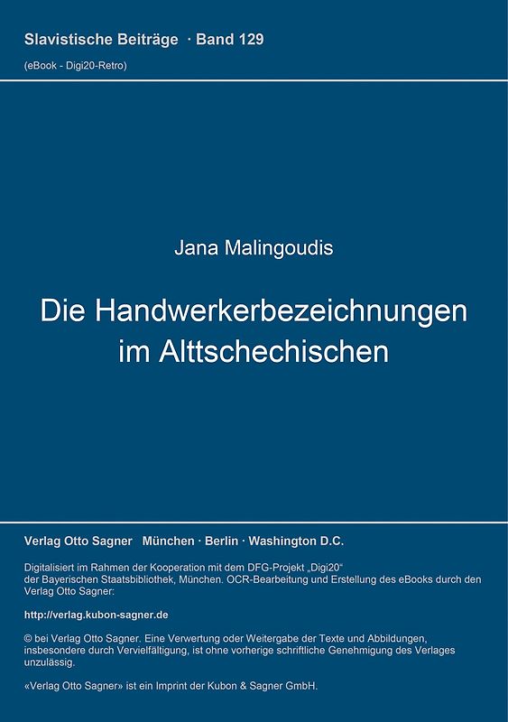 Die Handwerkerbezeichnungen im Alttschechischen