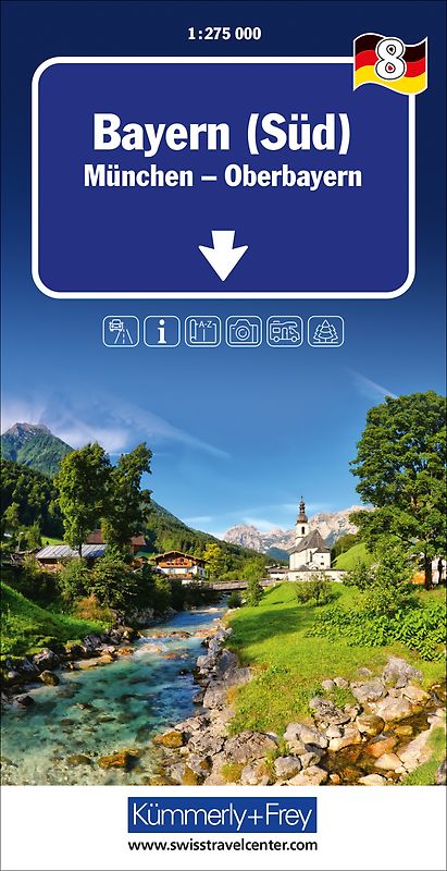 Kümmerly+Frey Regional-Strassenkarte 8 Bayern Süd 1:275.000