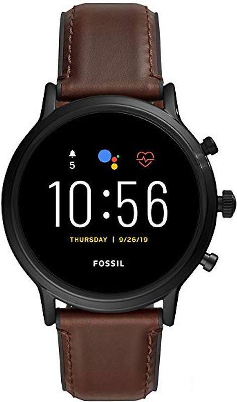 Fossil The Carlyle HR 44mm noir et bracelet en cuir marron [Wi-Fi, 5. génération]