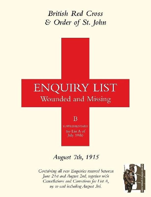 BRITISH RED CROSS AND ORDER OF ST JOHN ENQUIRY LIST FOR WOUNDED AND MISSING