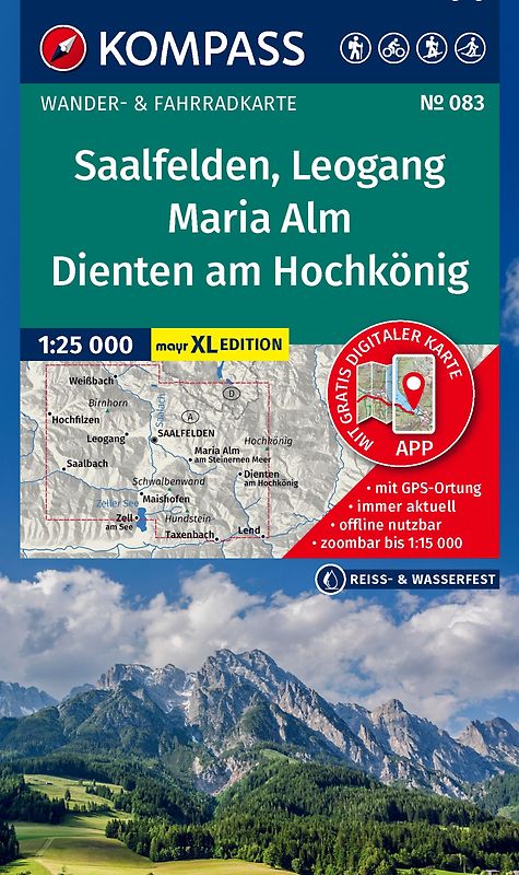 KOMPASS Wanderkarte 083 Saalfelden, Leogang, Maria Alm, Dienten am Hochkönig 1:25.000