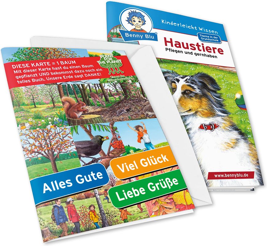 Benny Blu - Set Glückwunschkarte Motiv Collage + Wissensbuch Haustiere