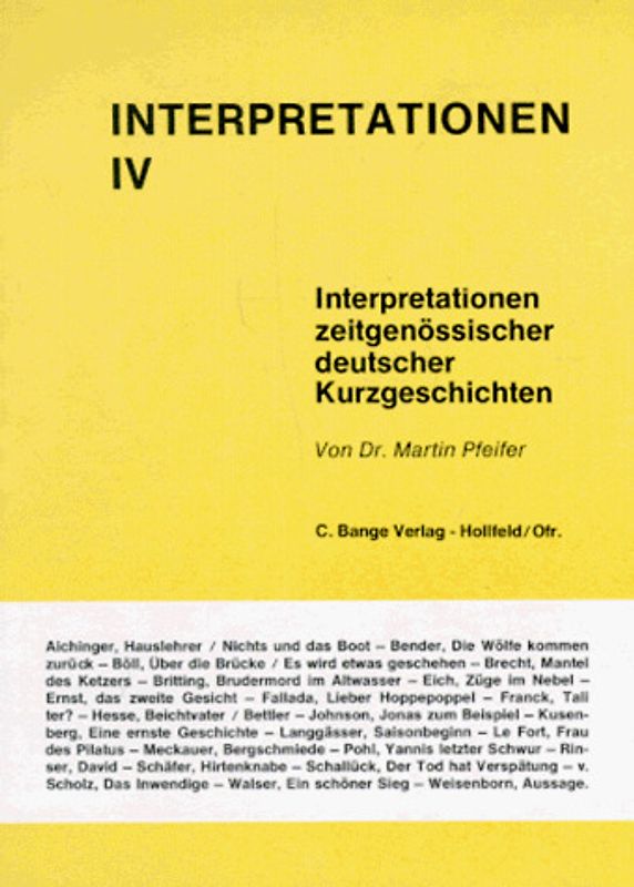 Interpretationen zeitgenössischer deutscher Kurzgeschichten