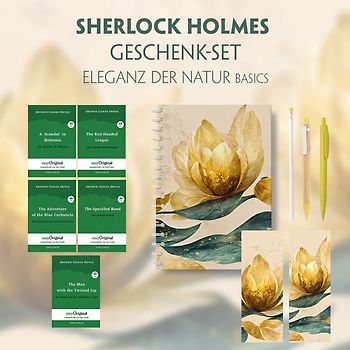 Sherlock Holmes Geschenkset - 5 Bücher (mit Audio-Online) + Eleganz der Natur Schreibset Basics