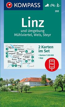 KOMPASS Wanderkarten-Set 202 Linz und Umgebung, Mühlviertel, Wels, Steyr (2 Karten) 1:50.000