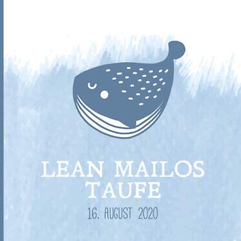 Lean Mailos Taufe: Personalisiertes Gästebuch mit Fragen & Erinnerungsalbum zur Taufe, 100 Seiten, mit Wal / Fisch auf blauem Aquarell Hintergrund