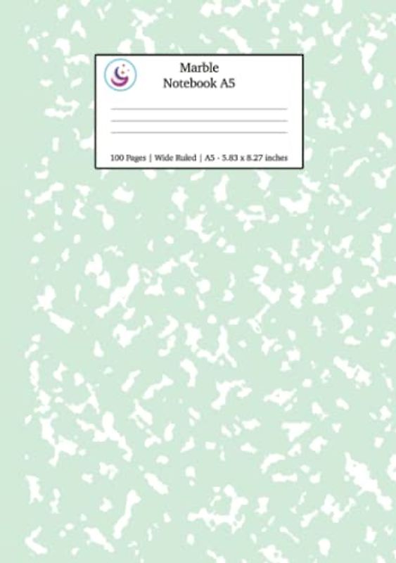 Marble Notebook A5: Mint Green Marble Wide Ruled Journal (Pastel Stationery Notebooks A5)