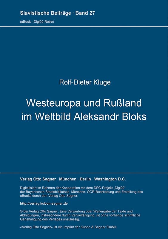 Westeuropa und Rußland im Weltbild Aleksandr Bloks