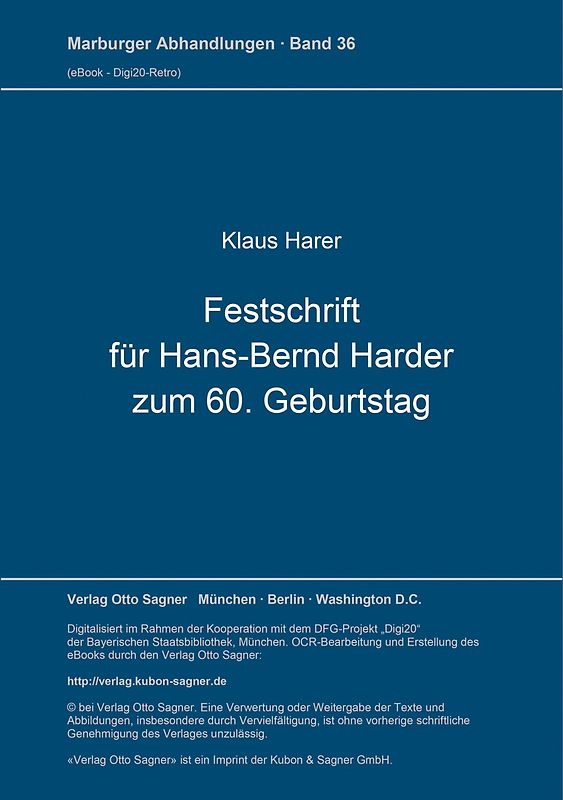 Festschrift für Hans-Bernd Harder zum 60. Geburtstag