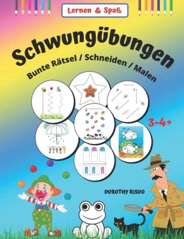 Schwungübungen ab 3-4 jahre. Übungsheft-Vorschulübungen & Kindergartenblock. Förderung Feinmotorik und Konzentration. Das Schreiben Lernen für Jungen ... für Kinder- Rätsel/ Schneiden -Kleben /Malen