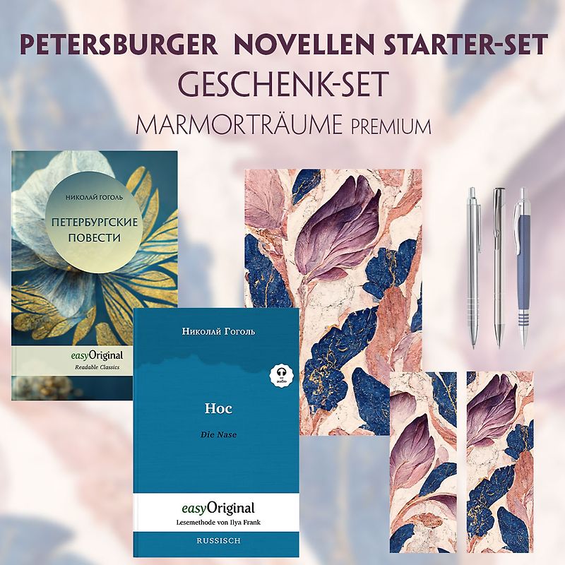 Petersburger Novellen Starter-Paket Geschenkset - 2 Bücher (mit Audio-Online) + Marmorträume Schreibset Premium