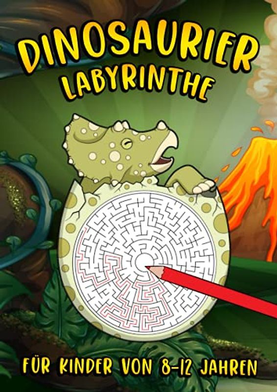 Dinosaurier Labyrinthe für Kinder von 8-12 Jahren: Das XL Dinosaur Labyrinth Buch für kluge Kinder | für Jungen und Mädchen | Enthält 100 Rätsel | Tolles Geschenk für Kinder | Löse + Farbe!