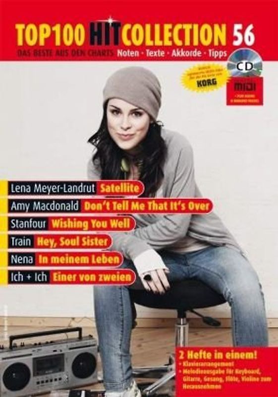 Top 100 Hit Collection 56. Satellite (Lena), Don’t Tell Me That It’s Over, Wishing You Well, Hey Soul Sister,  In meinem Leben und Einer von zweien. Noten für Klavier und Keyboard. Band 56. Klavier / Keyboard. Ausgabe mit CD-Extra.