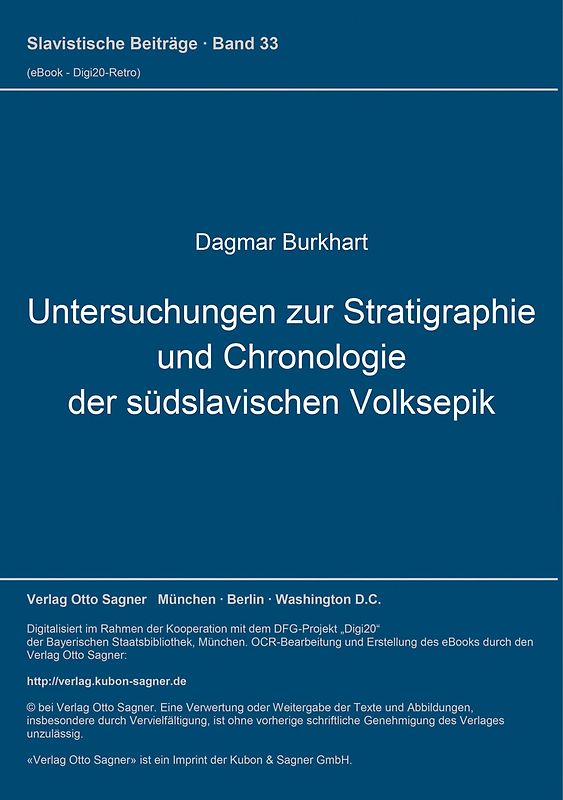 Untersuchungen zur Stratigraphie und Chronologie der südslavischen Volksepik