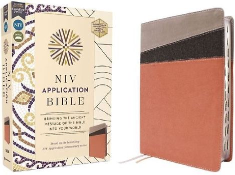 NIV Application Bible, Leathersoft, Coral/Gray, Red Letter, Thumb Indexed, Comfort Print