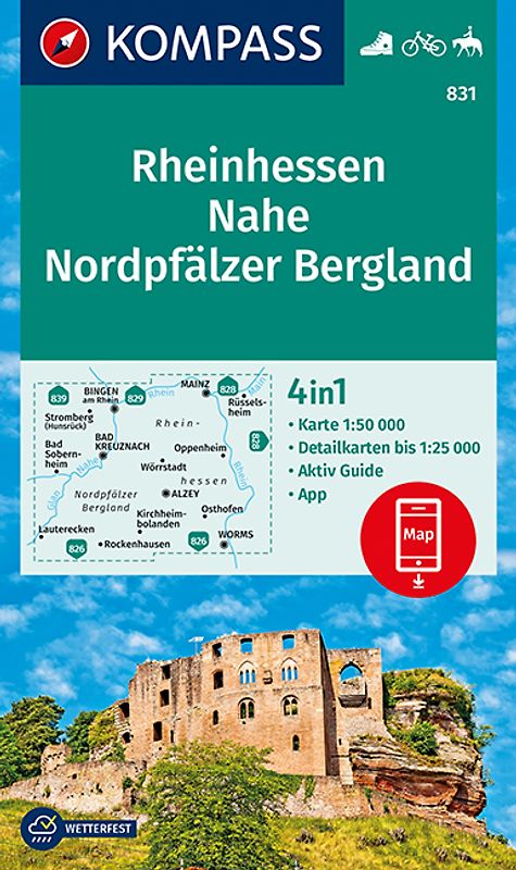 KOMPASS Wanderkarte 831 Rheinhessen, Nahe, Nordpfälzer Bergland 1:50.000
