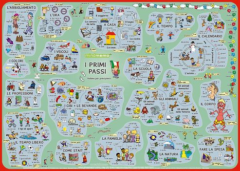 mindmemo Lernposter - I primi passi - Italienisch für Anfänger - spielend Italienisch lernen Kinder. Vokabeln lernen mit Bildern Lernhilfe Poster DIN A2 42x59 cm PremiumEdition in Transportrolle